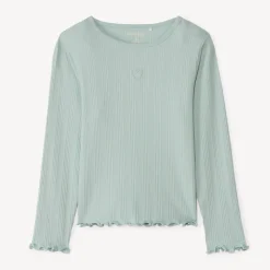 T-shirt manches longues côtelé brodé cœur pour fille