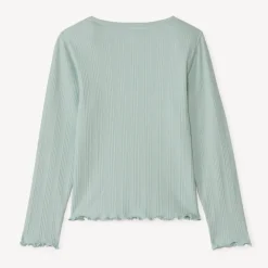 T-shirt manches longues côtelé brodé cœur pour fille