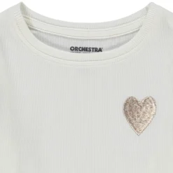 T-shirt manches longues côtelé broderie cœur pour fille