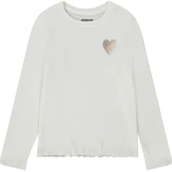 T-shirt manches longues côtelé broderie cœur pour fille