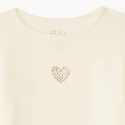 T-shirt manches longues à cœur en strass pour fille