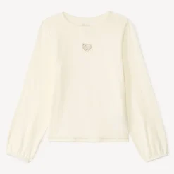 T-shirt manches longues à cœur en strass pour fille