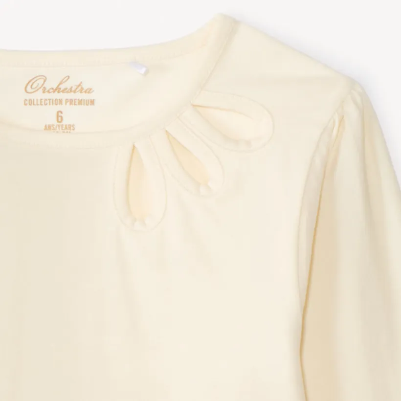 T-shirt manches longues à découpe fantaisie et strass pour fille
