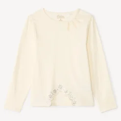T-shirt manches longues à découpe fantaisie et strass pour fille