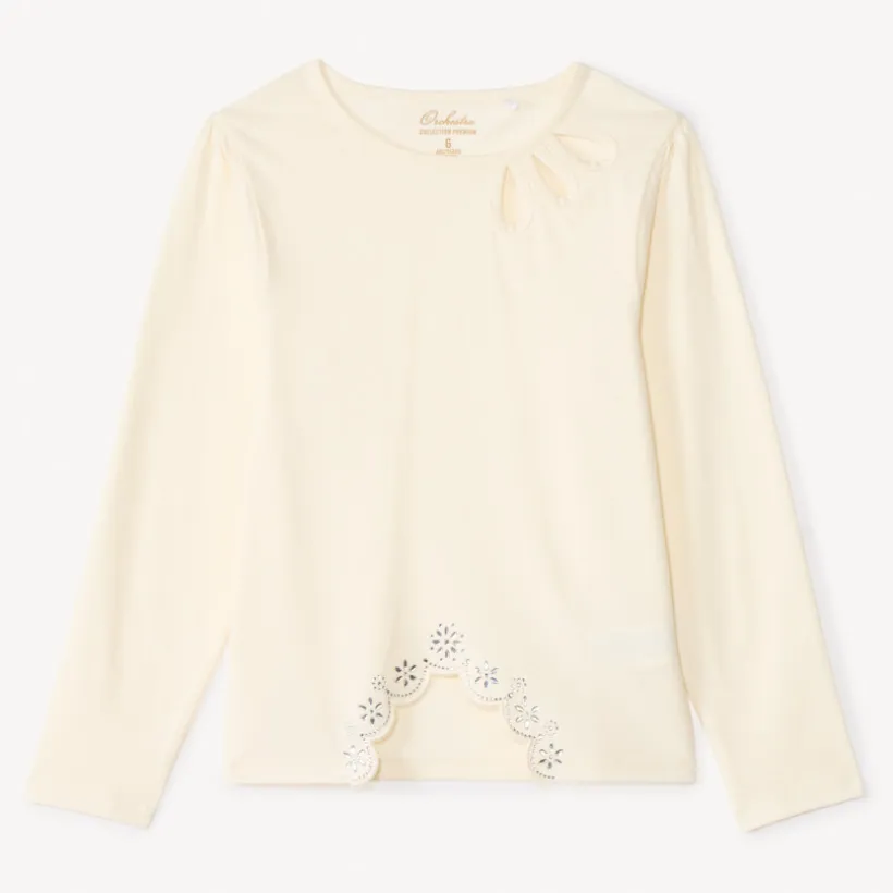 T-shirt manches longues à découpe fantaisie et strass pour fille