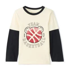 T-shirt manches longues effet 2 en 1 print basket pour bébé garçon