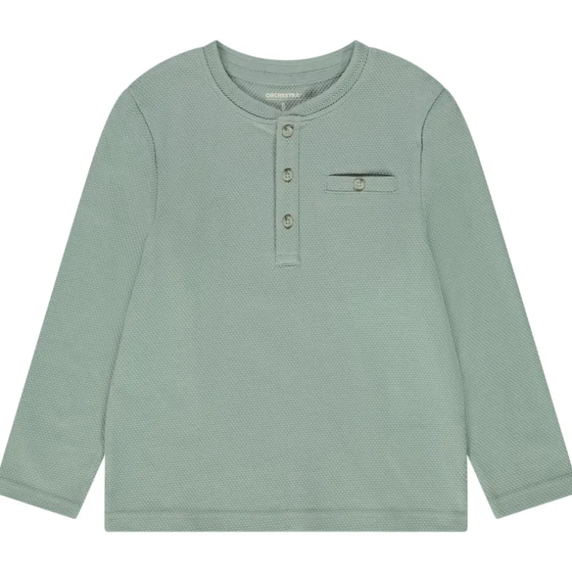T-shirt manches longues en nid d'abeille et col tunisien pour garçon