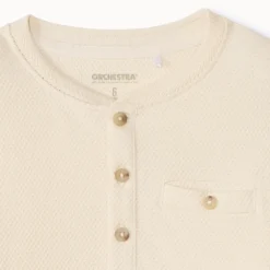 T-shirt manches longues en nid d'abeille et col tunisien pour garçon