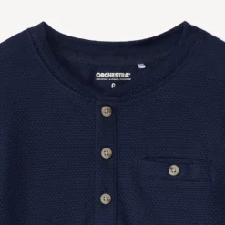 T-shirt manches longues en nid d'abeille et col tunisien pour garçon