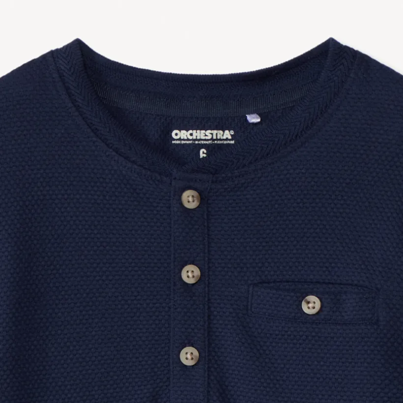 T-shirt manches longues en nid d'abeille et col tunisien pour garçon
