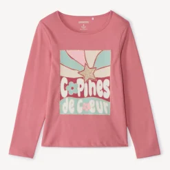 T-shirt manches longues fantaisie pailletée pour fille