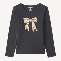 T-shirt manches longues fille avec imprimé fantaisie et paillettes