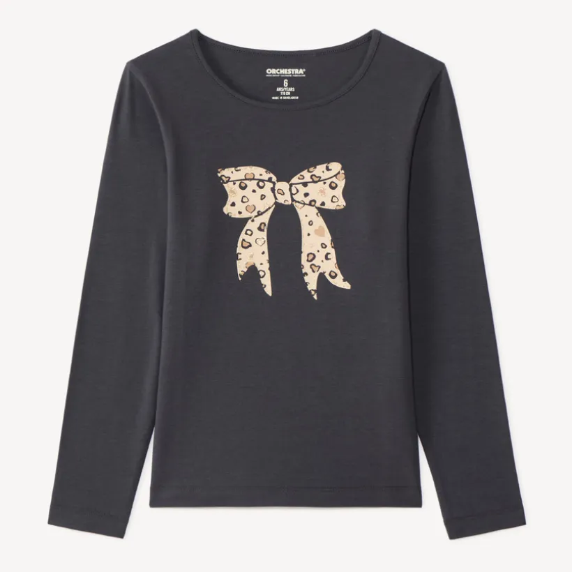 T-shirt manches longues fille avec imprimé fantaisie et paillettes