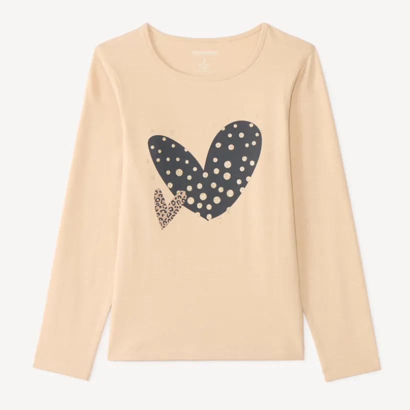 T-shirt manches longues fille avec imprimé fantaisie et paillettes