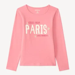 T-shirt manches longues fille avec imprimé fantaisie et paillettes
