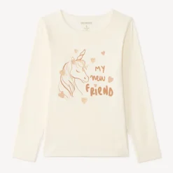 T-shirt manches longues fille avec imprimé fantaisie et paillettes