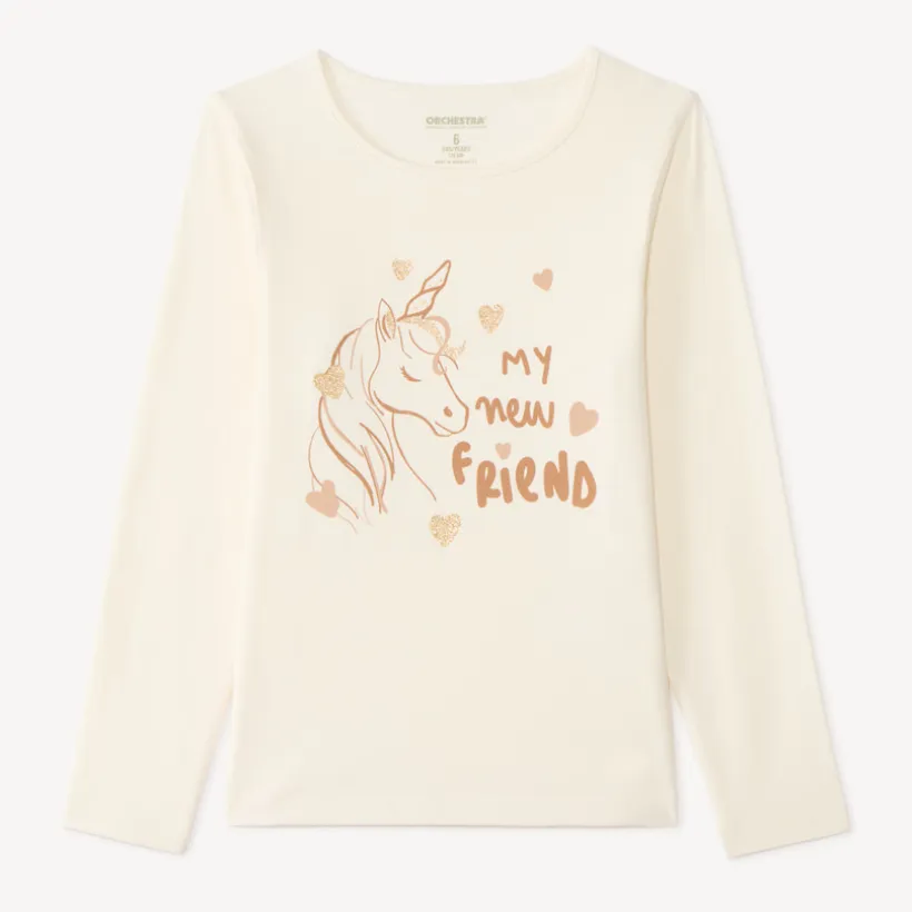 T-shirt manches longues fille avec imprimé fantaisie et paillettes