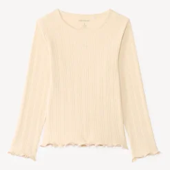 T-shirt manches longues fille maille côtelée broderie cœur