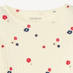 T-shirt manches longues fille en maille côtelée imprimé fleurs