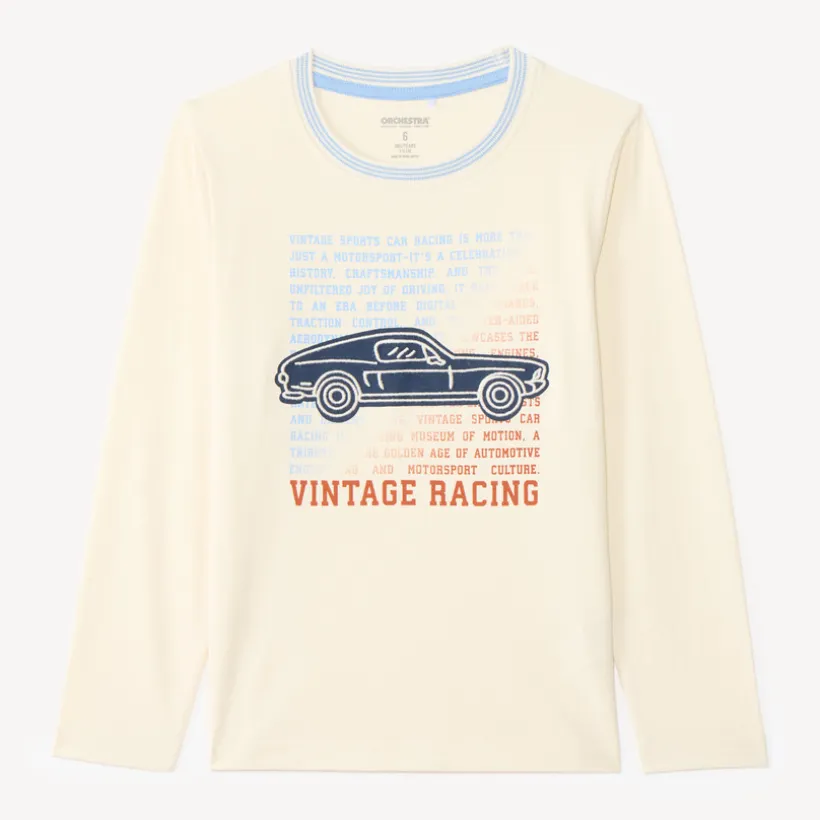 T-shirt manches longues garçon voiture vintage brodée