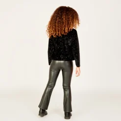 T-shirt manches longues à nœud en velours pailleté pour fille