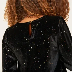T-shirt manches longues à nœud en velours pailleté pour fille