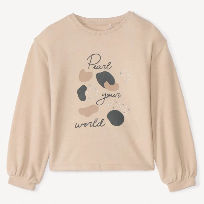 T-shirt manches longues oversize à strass pour fille