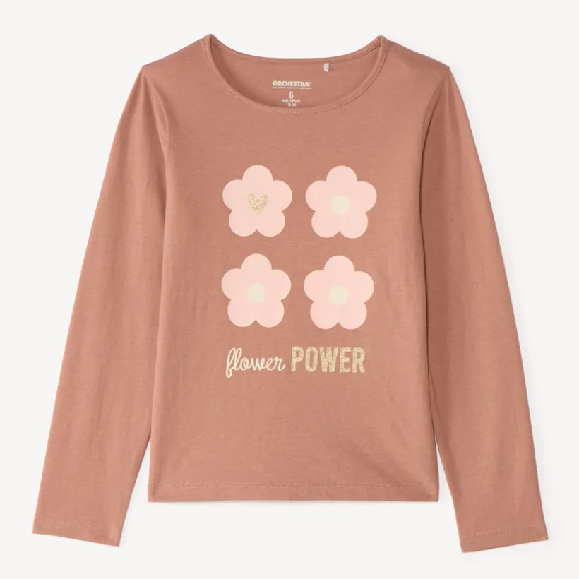 T-shirt manches longues print pailleté pour fille