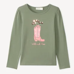T-shirt manches longues print santiags et broderie pour fille