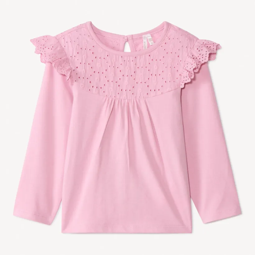 T-shirt manches longues uni à col marin brodé pour bébé fille