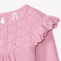 T-shirt manches longues uni à col marin brodé pour bébé fille