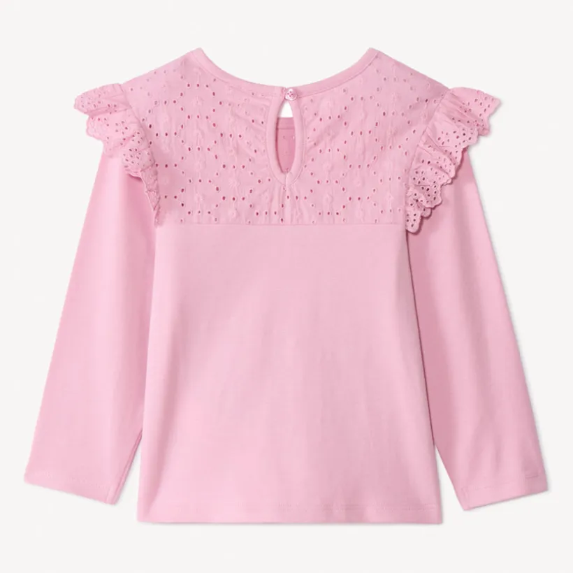 T-shirt manches longues uni à col marin brodé pour bébé fille