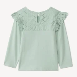 T-shirt manches longues uni à col marin brodé pour bébé fille