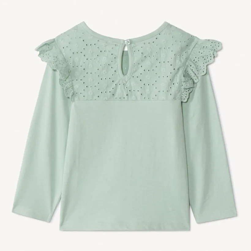 T-shirt manches longues uni à col marin brodé pour bébé fille