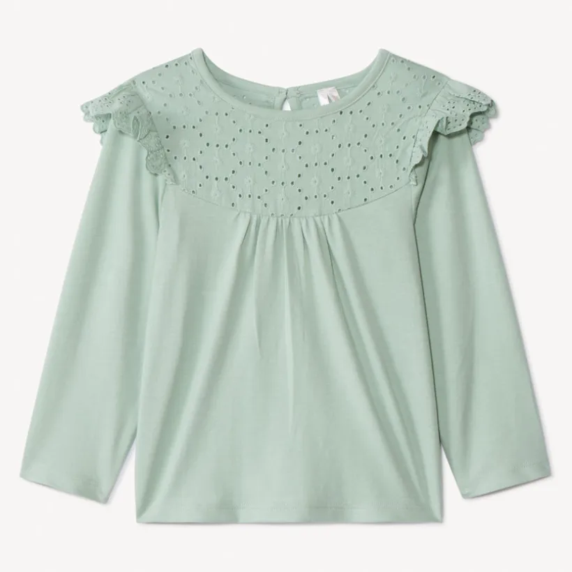T-shirt manches longues uni à col marin brodé pour bébé fille
