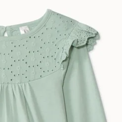 T-shirt manches longues uni à col marin brodé pour bébé fille