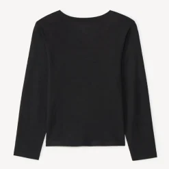 T-shirt manches longues uni noir fantaisie pour fille