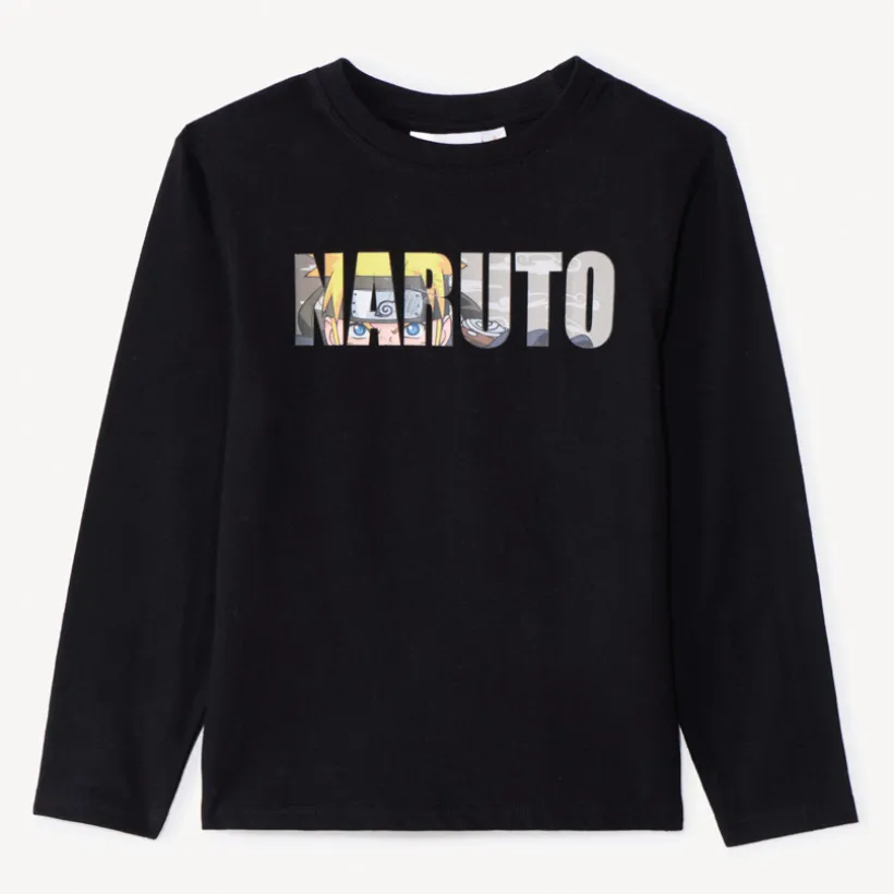 T-shirt manches longues uni print Naruto pour garçon