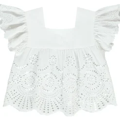 Tunique en voile manches volantée et broderie anglaise pour fille