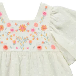 Tunique manches courtes avec plumetis et broderies pour fille