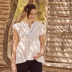 Tunique manches courtes en crêpe avec col fantaisie pour femme