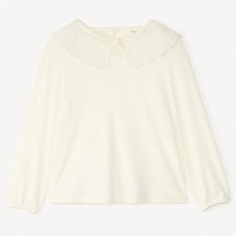 Tunique à manches longues avec col Claudine en broderie anglaise pour fille