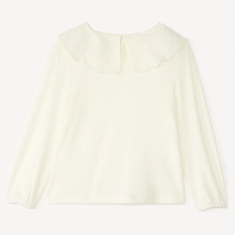 Tunique à manches longues avec col Claudine en broderie anglaise pour fille