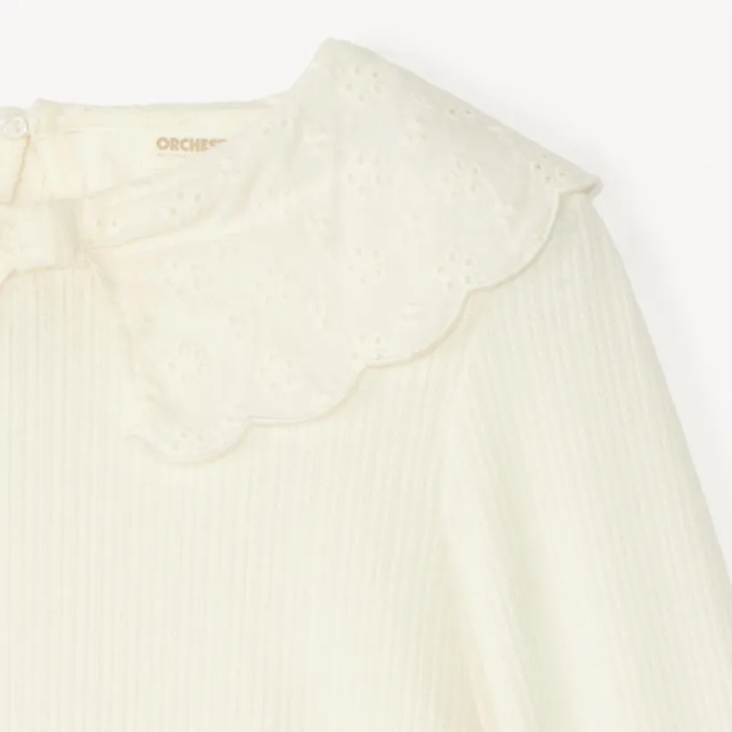 Tunique à manches longues avec col Claudine en broderie anglaise pour fille
