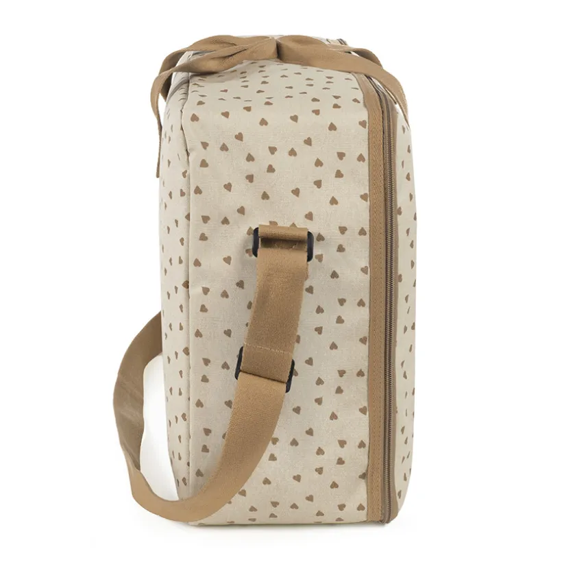 Valise bébé de maternité imprimé cœurs Poppy cannelle