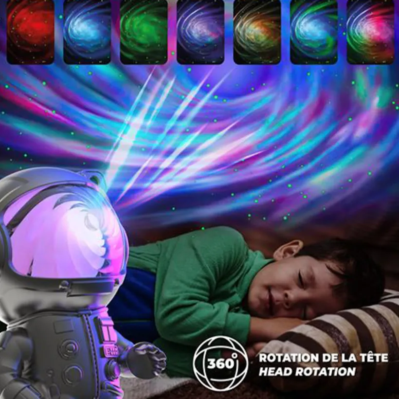 Veilleuse astronaute Stellar Light silver projecteur d’étoiles