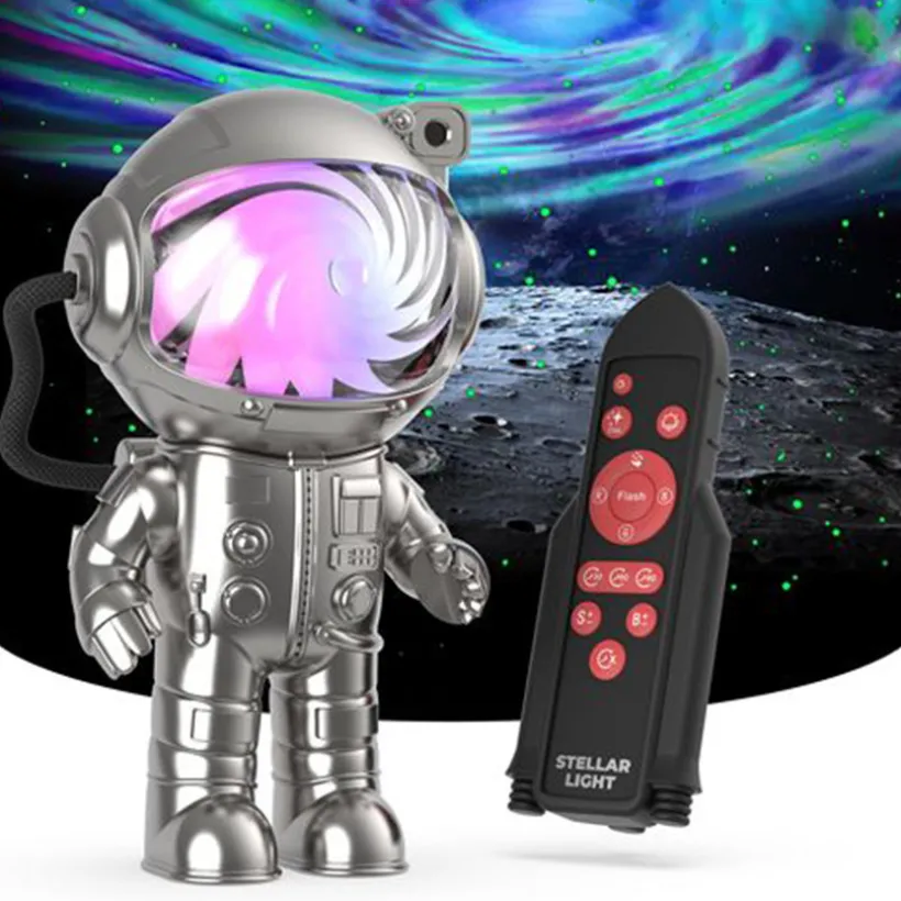 Veilleuse astronaute Stellar Light silver projecteur d’étoiles