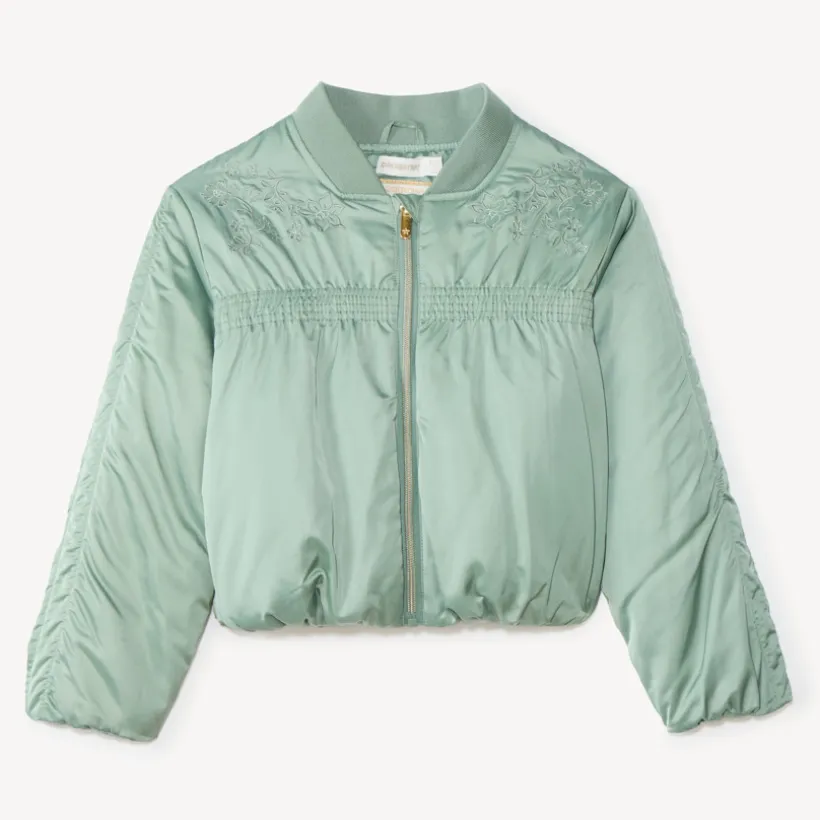 Veste bomber fille en toile avec broderie fleurie