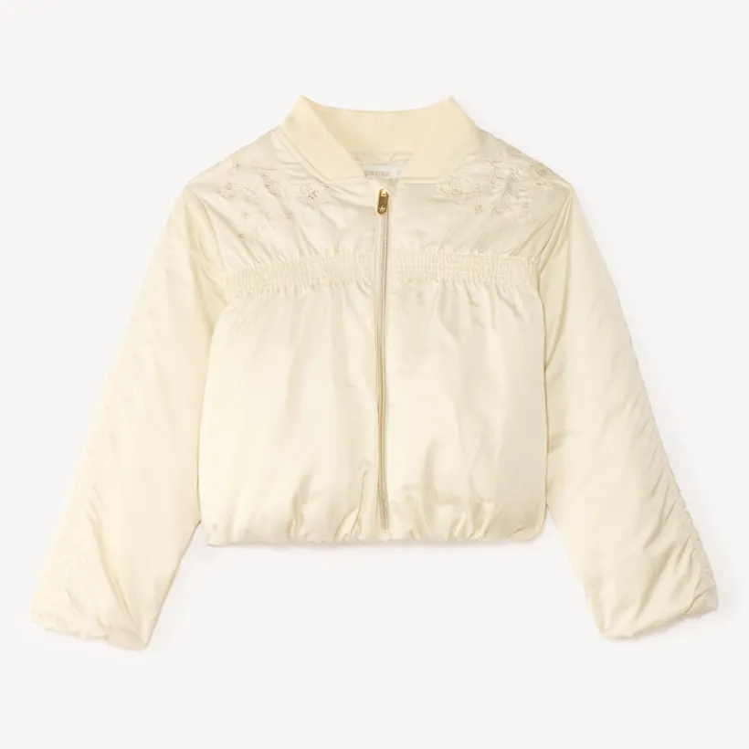Veste bomber fille en toile avec broderie fleurie