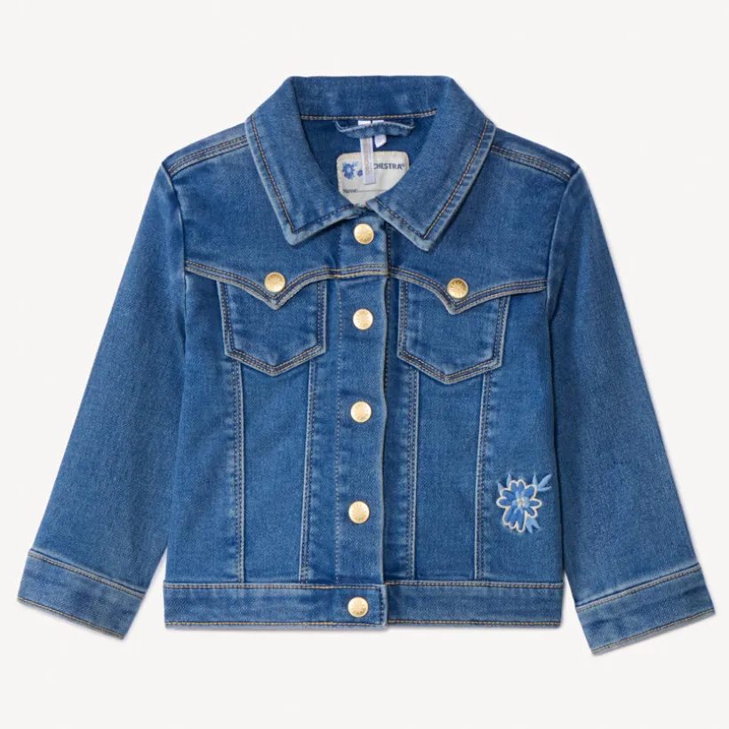 Veste effet jean avec dos brodé fleurs pour bébé fille